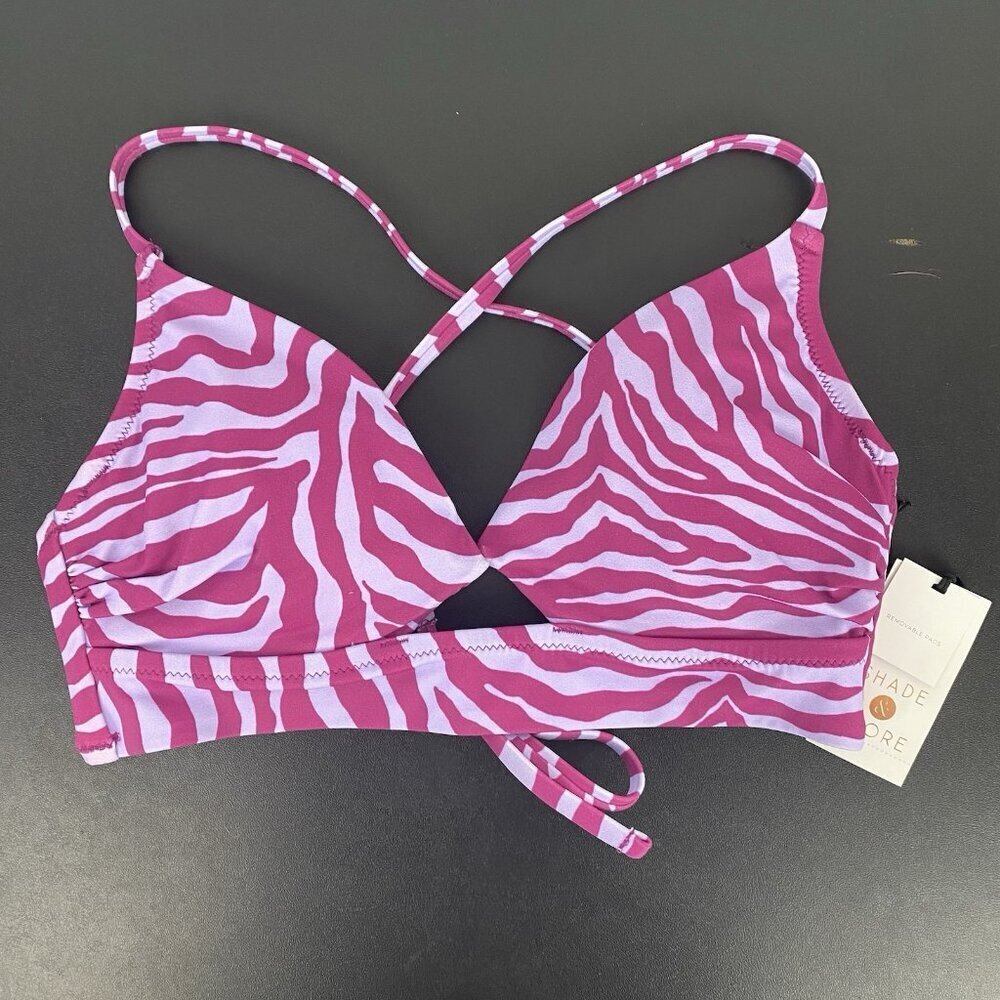 Shade & Shore Women's Zebra Print Colorful Bikini Top Size 34B NWT